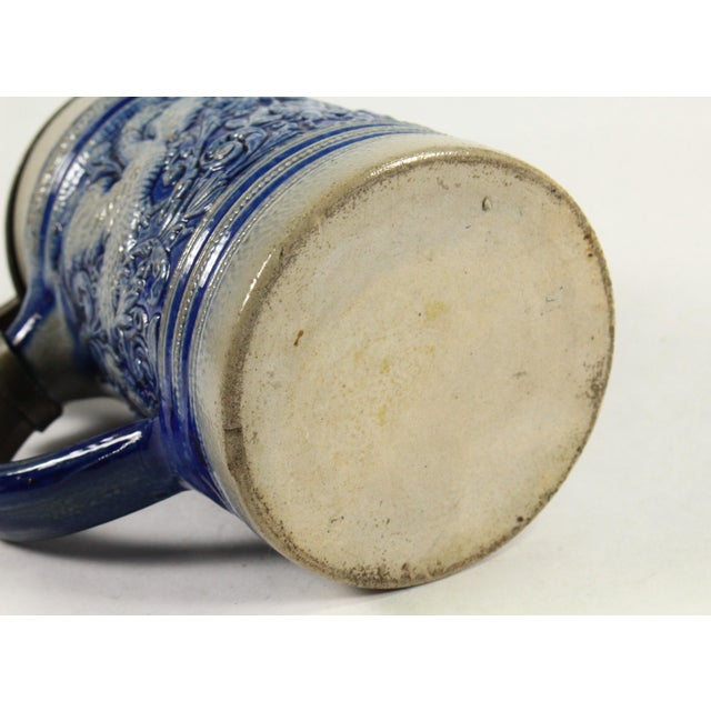1880's Blue on Gray Stoneware Beer Stein With Pewter Lid 0.5l Westerwald Germany For Sale - Image 14 of 14