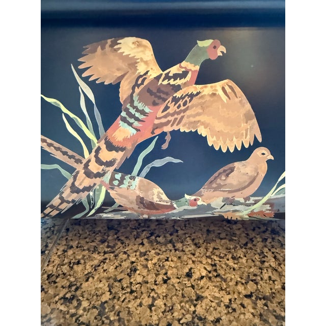 Vintage Hand-Painted Tole Magazine or Vinyl Records Rack – Pheasants & Meadow Scene For Sale - Image 9 of 11