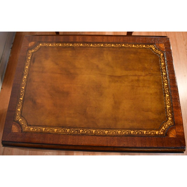 1930s English Hepplewhite Mahogany Satin Wood Inlay Leather Top Drop-Leaf Pembroke Side Tables For Sale - Image 18 of 18