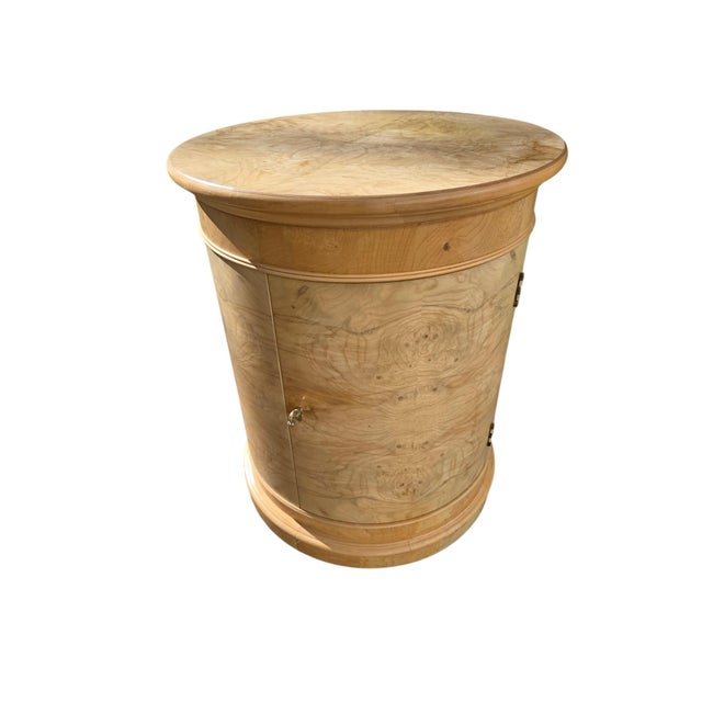 Henredon 1980s Henredon Charles X Collection Burlwood Drum Side Table Nightstand Cabinet For Sale - Image 4 of 18