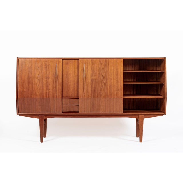 1960s Mid-Century Danish Modern Teak High Sideboard or Bar Cabinet 1960s For Sale - Image 5 of 17