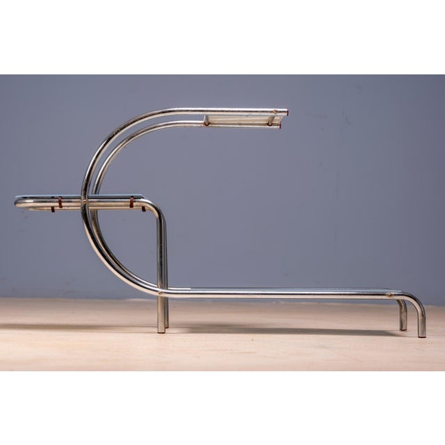 1950s 20th Century Bauhaus Tubular Steel Flower Stand with Colored Glass Shelves by Emile Guyot, Czechoslovakia, 1950 For Sale - Image 5 of 7