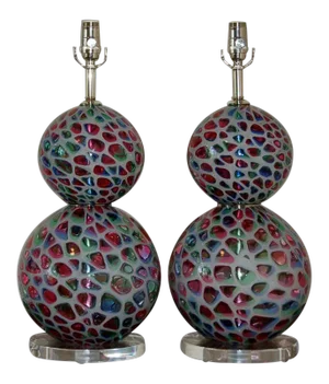 Vintage Murano Table Lamps with Tiffany Style Glass