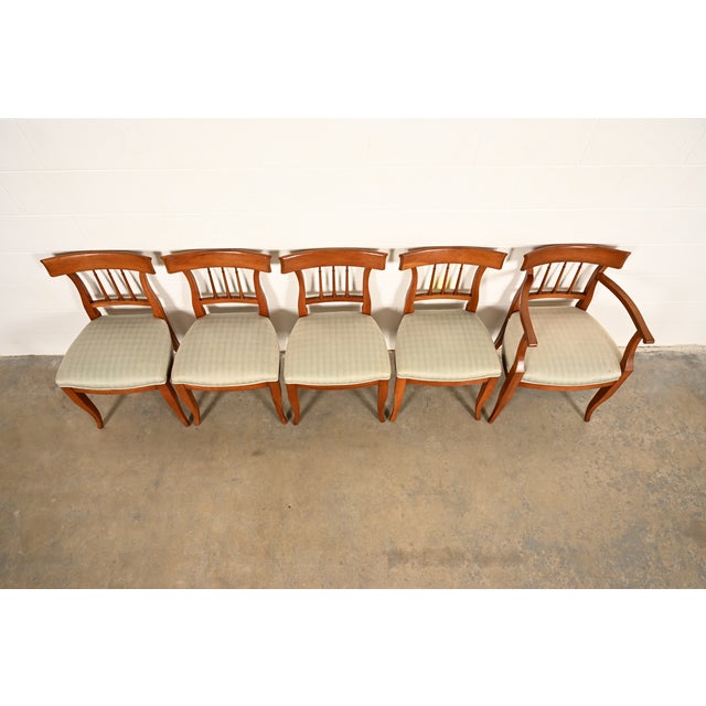 1980s Kindel Furniture Regency Solid Cherry Wood Klismos Dining Chairs, Set of Five For Sale - Image 5 of 15