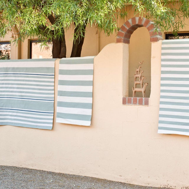 Contemporary Dash & Albert by Annie Selke Catamaran Stripe Light Blue/Ivory Indoor/Outdoor Rug, 9' 6" x 13' 6" For Sale - Image 3 of 4