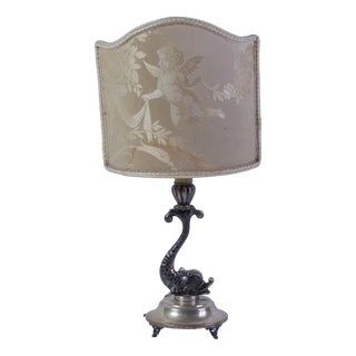 Antique Dolphin Table Lamp with Silver Base, 1890s For Sale