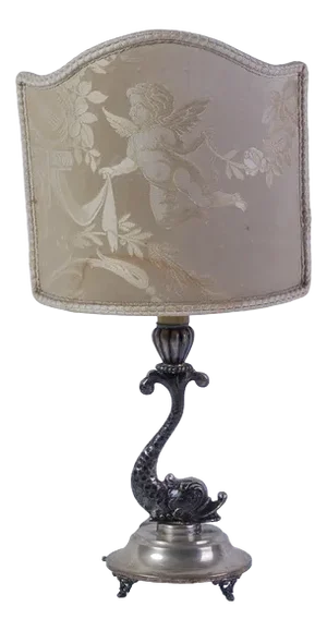 Antique Dolphin Table Lamp with Silver Base, 1890s