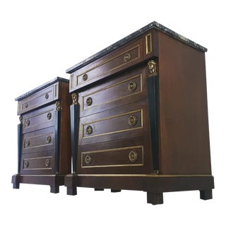 1970s Pair of French Empire Style Mahogany Bed Side Commodes For Sale