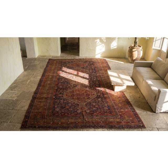 1930s Re Medallion Tribal Antique S Persian Ghashgaie Gallery Rug 6'6" X 14'4" Handknotted Wool Carpet For Sale - Image 9 of 9