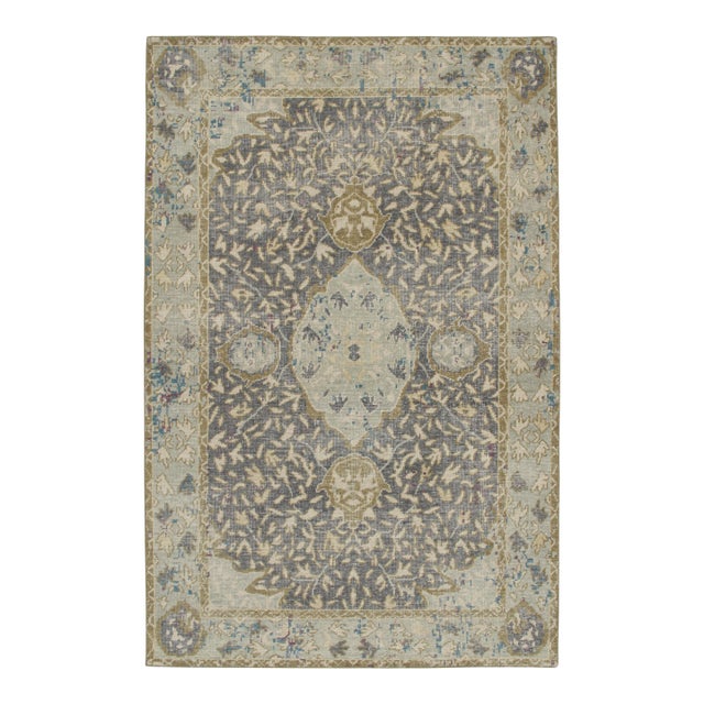Rug & Kilim’s Distressed Classic Style Rug With Ice Blue Medallion Pattern For Sale