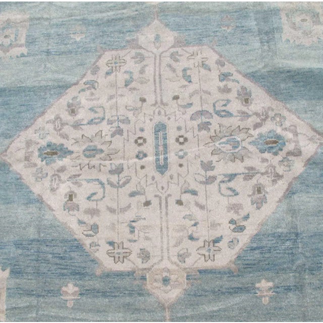 Modern Oushak Design in Silver, Light Gray, Taupe, Aqua and Sea-Foam Colors For Sale In Atlanta - Image 6 of 7
