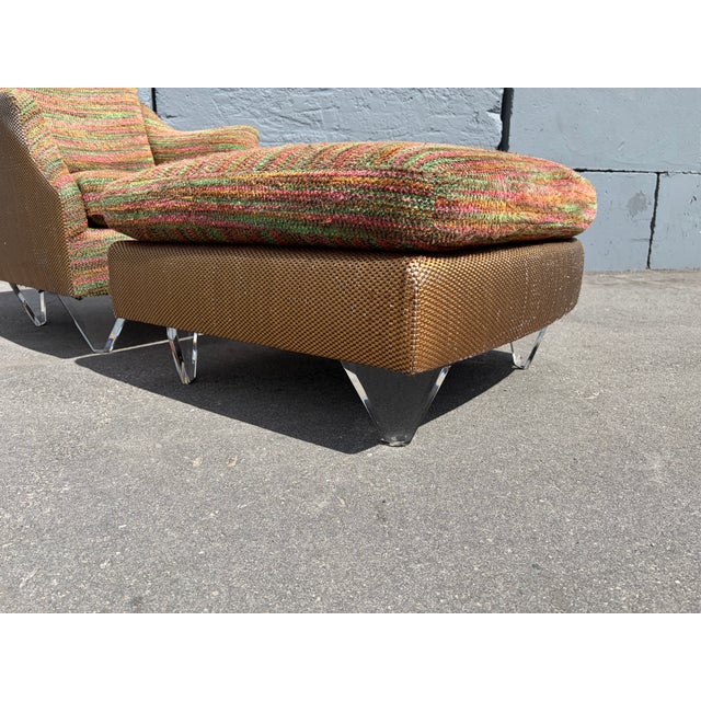 1990s Designer Lounge Chair With Ottoman, Lucite Legs For Sale - Image 4 of 11