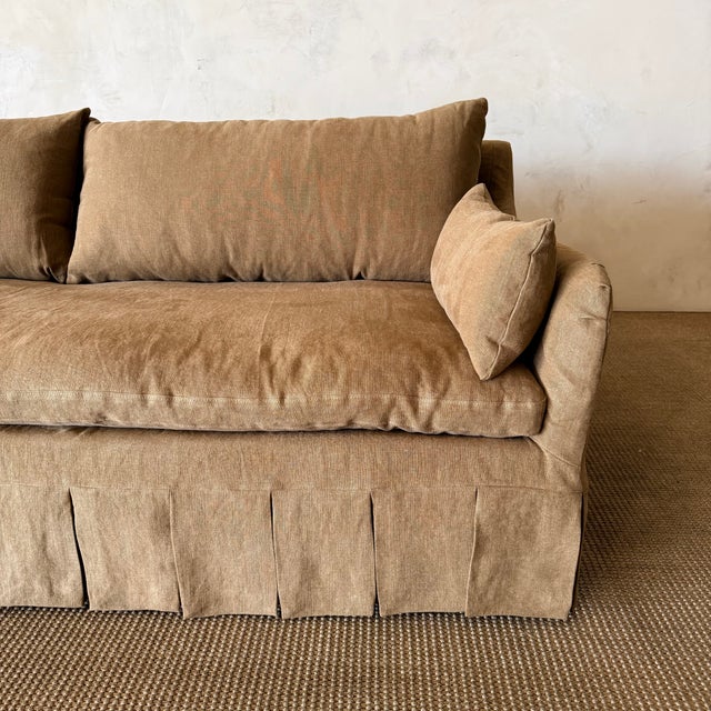 Parisian Sofa Slip Covered in Belgian Spice Linen For Sale - Image 14 of 16