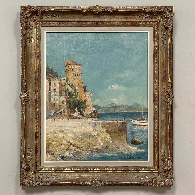 Framed Oil Painting on Canvas by Paule Bisman (1897-1973) 'Adriatic Coastline' For Sale In Dallas - Image 6 of 16