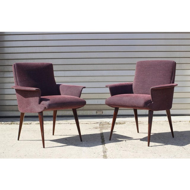 Mid-Century Modern Set of Mid-Century Violet Velvet & Corduroy Armchairs, 1950s For Sale - Image 3 of 18