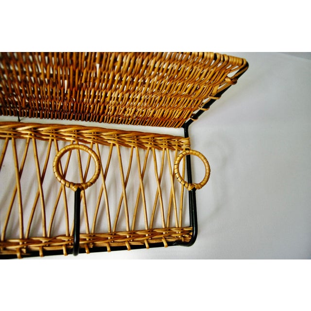 1960s Wicker and Wrought Iron Coat Rack attributed to Jacques Adnet, 1960 For Sale - Image 5 of 10