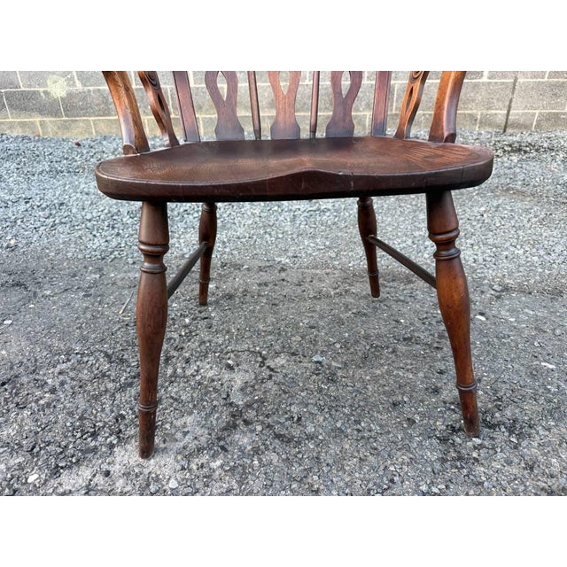 Brown Pair of 19th Century Low Back Solid Wood Windsor Armchairs For Sale - Image 8 of 16
