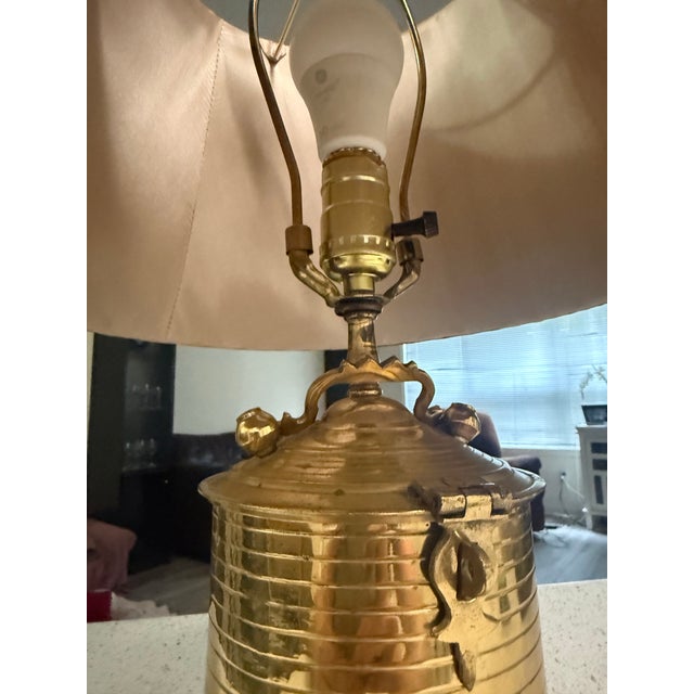 Hollywood Regency Unique Brass Antique Jar Table Lamp With Shade For Sale - Image 3 of 10