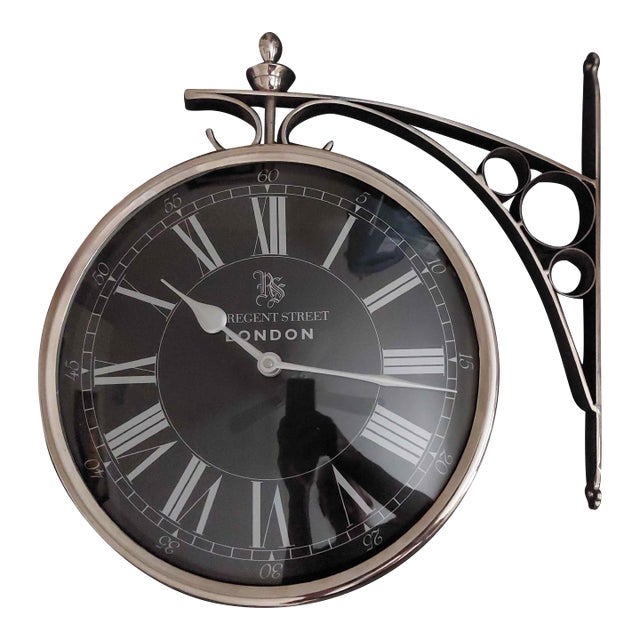 Eichholtz Double Sided Regent Street London Train Station Clock Nickel & Glass For Sale