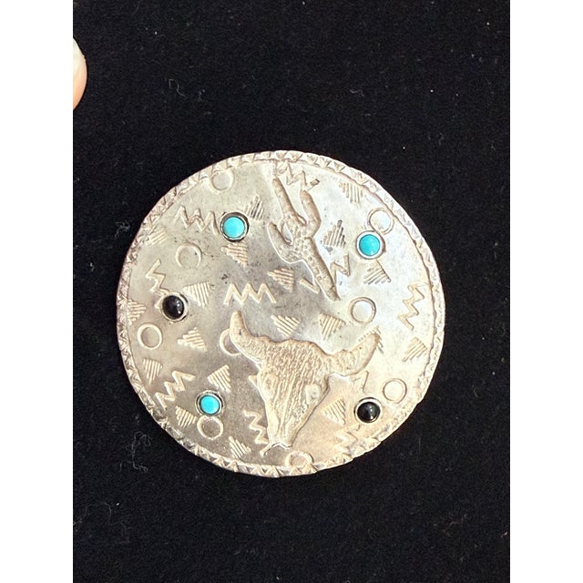 Rustic Vintage Navajo Sterling Silver Petroglyph Brooch by Joe Piaso Jr. For Sale - Image 3 of 6