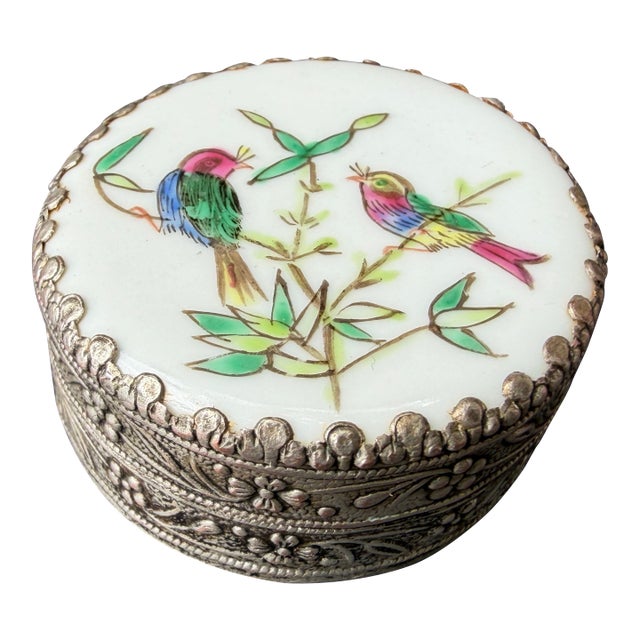 Vintage Chinese Round Porcelain Shard Ring Trinket Box For Sale