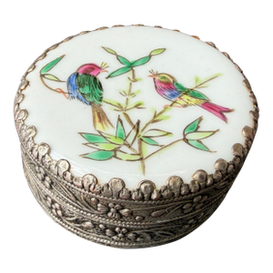 Vintage Chinese Round Porcelain Shard Ring Trinket Box
