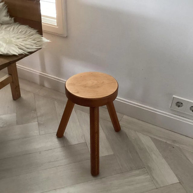 French Pine Wooden Stool, 1960 For Sale - Image 5 of 6