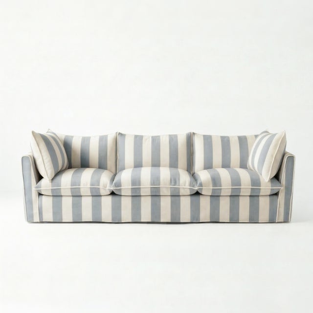 Not Yet Made - Made To Order Sophie Conran Coco 4 Seater Sofa - Garden Grey Stripes with Knife Edge Cushion For Sale - Image 5 of 5