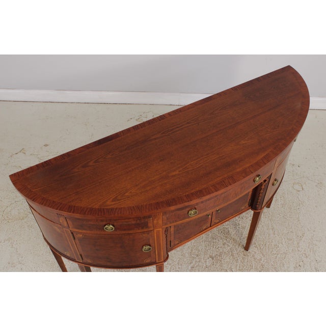 Brown Federal Style D-Shape Walnut Inlaid Demi-Lune Server Sideboard For Sale - Image 8 of 18