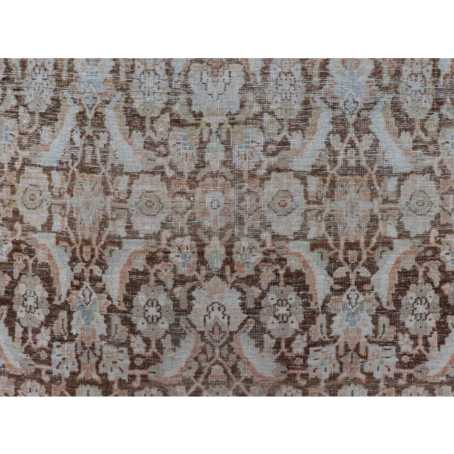 Brown Background Antique Persian Mahal With All-Over Floral Design in Orange 5 X 15 For Sale - Image 10 of 14