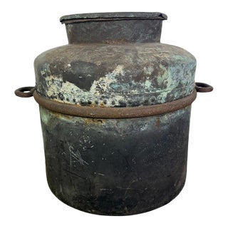 Antique Copper Storage Vessel With Verdigris Patina, 19th Century For Sale