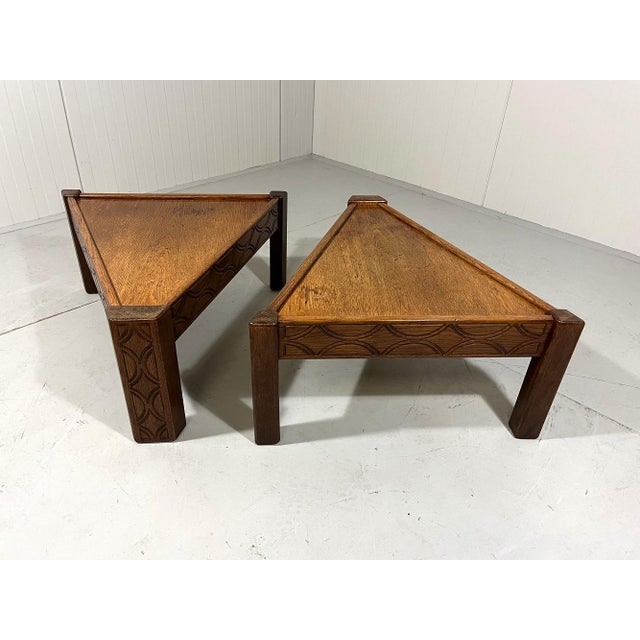Brutalist Triangular Shaped Oak Coffee Side Tables, 1970s, Set of 2 For Sale - Image 12 of 18