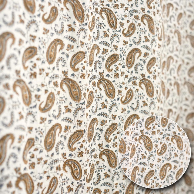 Decorative Coloured Linen Curtain Hand Block Print With Floral Motifs Size 54"Wx24"L- Keri Jaal For Sale - Image 4 of 6