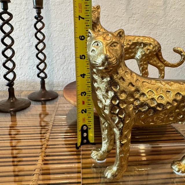 Brass Brass Cheetah Sculptures on Lucite Bases For Sale - Image 8 of 10