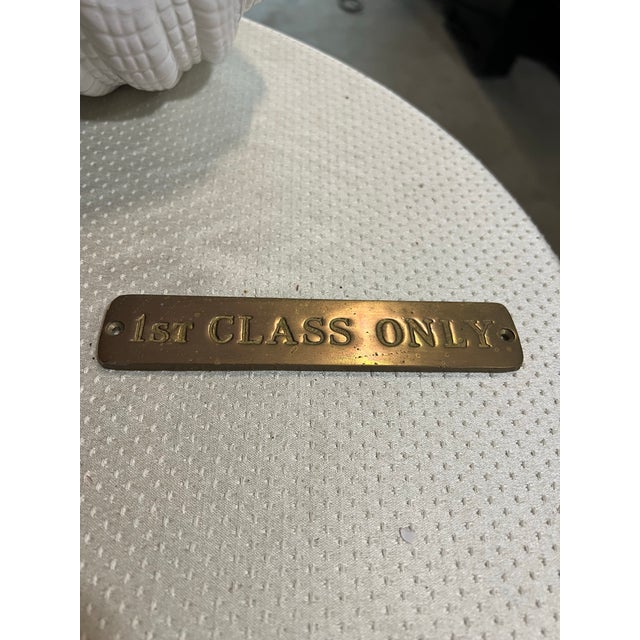 Industrial Small Brass 1st Class Only Wall Sign For Sale - Image 3 of 3