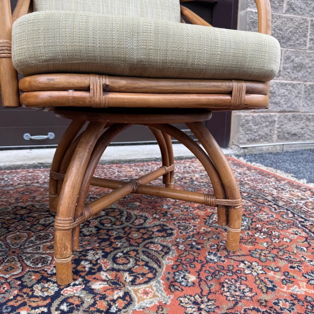 1970s 1970s Ficks Reed Mid Century Modern Bamboo / Rattan Swivel Dinette Chairs - A Pair For Sale - Image 5 of 18