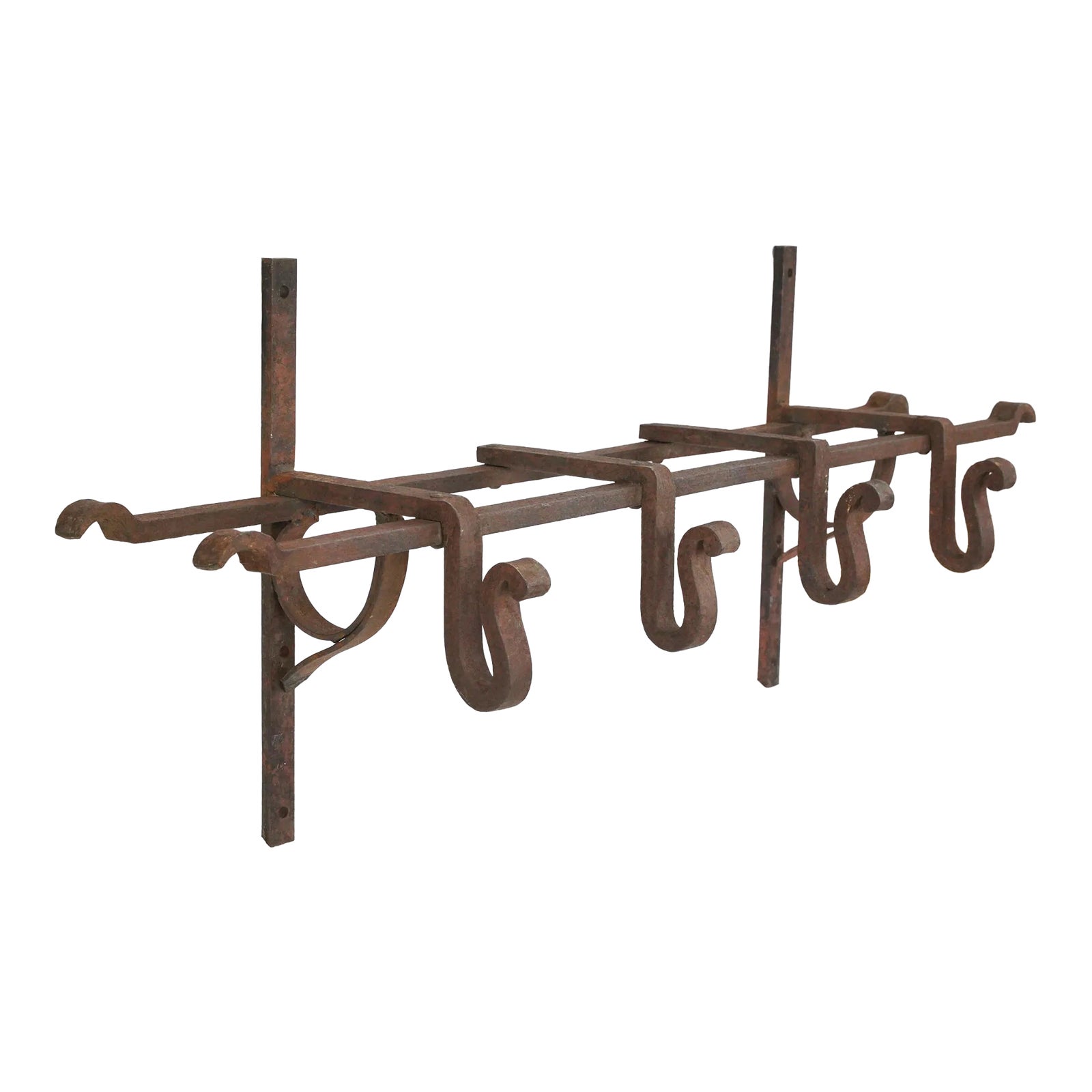 Mid 20th Century Vintage Rustic Industrial 4 Hook Wrought Iron Wall ...