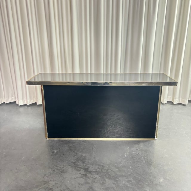 Brass Console Table with Black Mirror Top, 1970s For Sale - Image 3 of 12