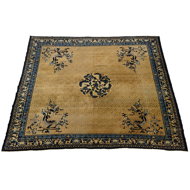 Textile Antique Chinese Imperial-Style Dragon & Fretwork Wool Rug With Indigo Accents For Sale - Image 7 of 12