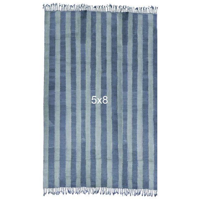Made-To-Order two-toned Indigo Blue Striped Wool Moroccan Flatweave Kilim Rug made from 100% natural indigo dyes and...