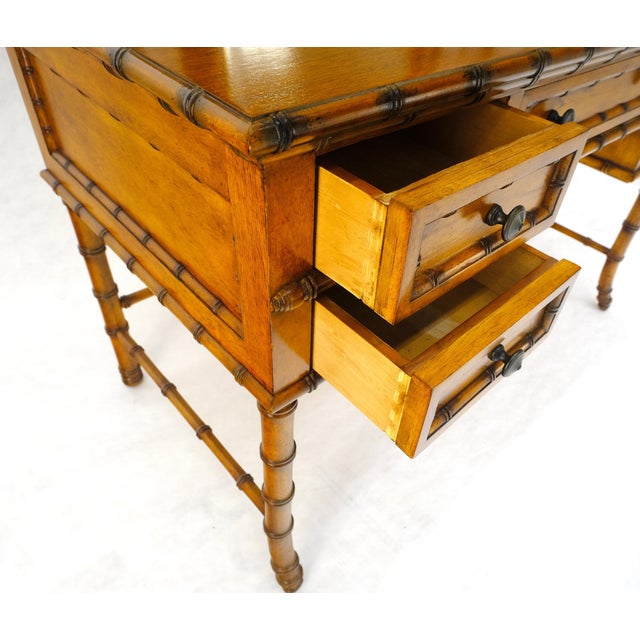 Fine Faux Burnt Bamboo Vanity Dressing 5 Drawers Table Tilting Mirror MINT For Sale - Image 13 of 18