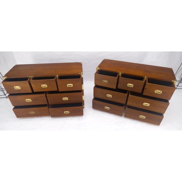 Pair of Campaign Solid Teak Dovetailed Drawers Dressers Credenza Brass MINT! For Sale - Image 11 of 17
