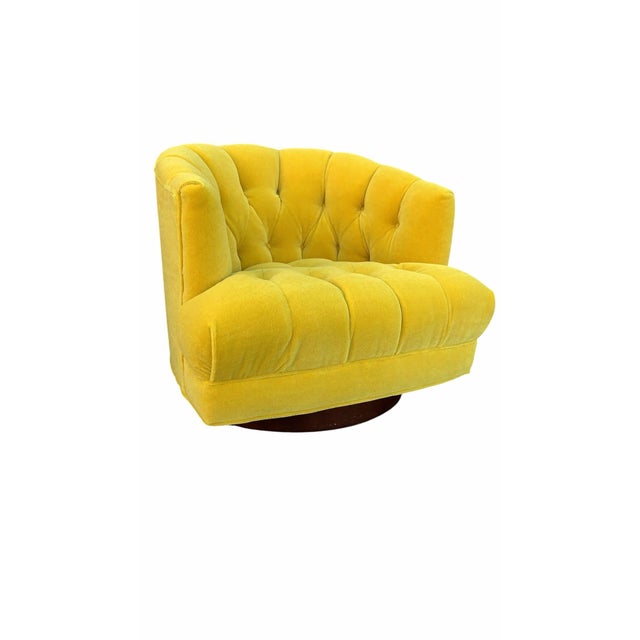 Wood Mid Century Modern Harvey Probber Style Tufted Barrel Back Swivel Lounge Chair Newly Reupholstered For Sale - Image 7 of 9