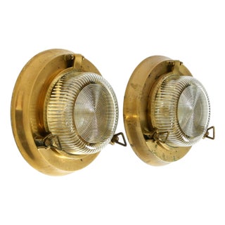 Large Maritime Ship Wall Lamps in Brass and Glass, 1950s, Set of 2 For Sale