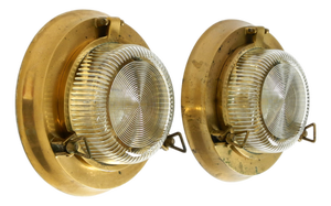 Large Maritime Ship Wall Lamps in Brass and Glass, 1950s, Set of 2