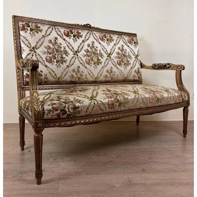 Brown Louis XVI Style Bench in Golden Wood For Sale - Image 8 of 13