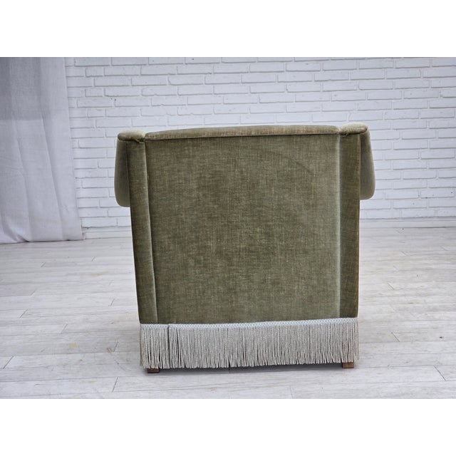 Vintage Danish Armchair in Green Furniture Velour and Beech Wood, 1970s For Sale - Image 13 of 18