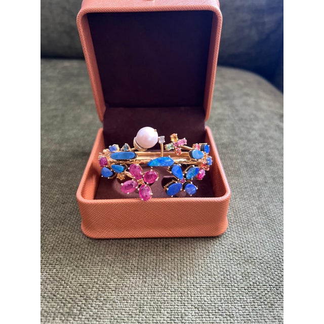 Bochic "Capri" Vintage Ruby, Sapphire & Blue Opal Cuff Set In 18K & Silver For Sale - Image 9 of 18