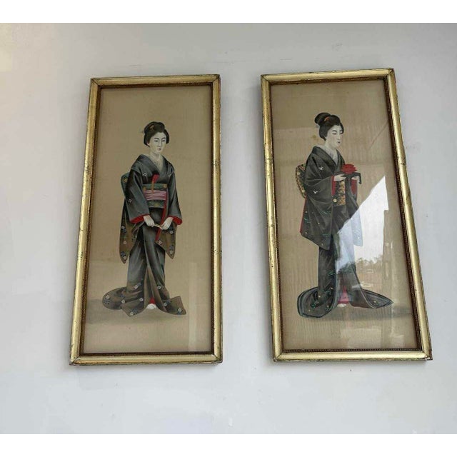 19th Century Japanese Paintings on Silk - Set of 2 For Sale - Image 4 of 18
