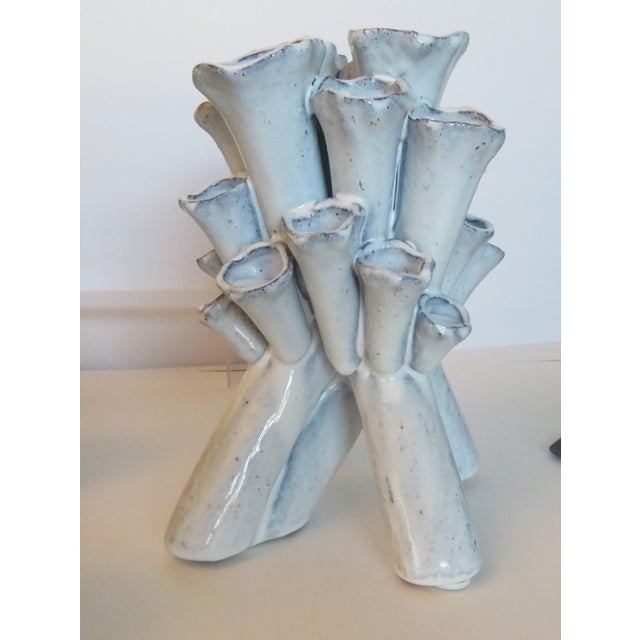 Mid-Century Modern Stoneware Handmade Sculpture Vase Studio Art Flower Tube Vase 25 Florets 10" T For Sale - Image 3 of 10